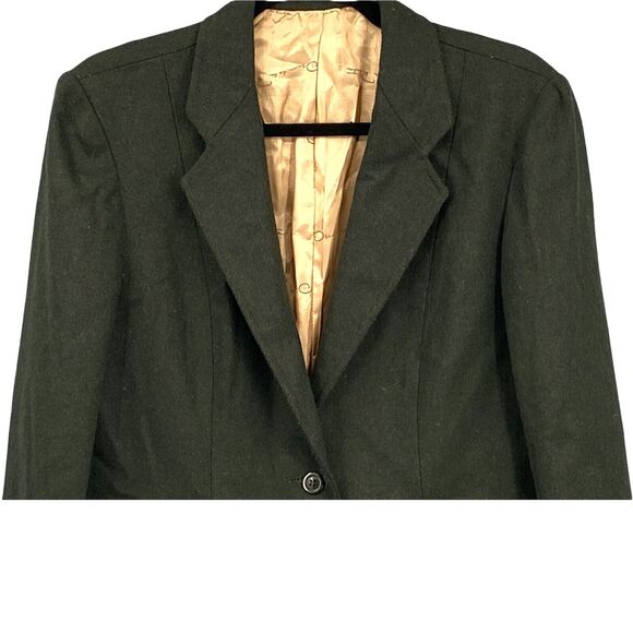 VTG Oscar De La Renta Blazer M Forest Green Wool Business Career Academia Preppy - Picture 3 of 12